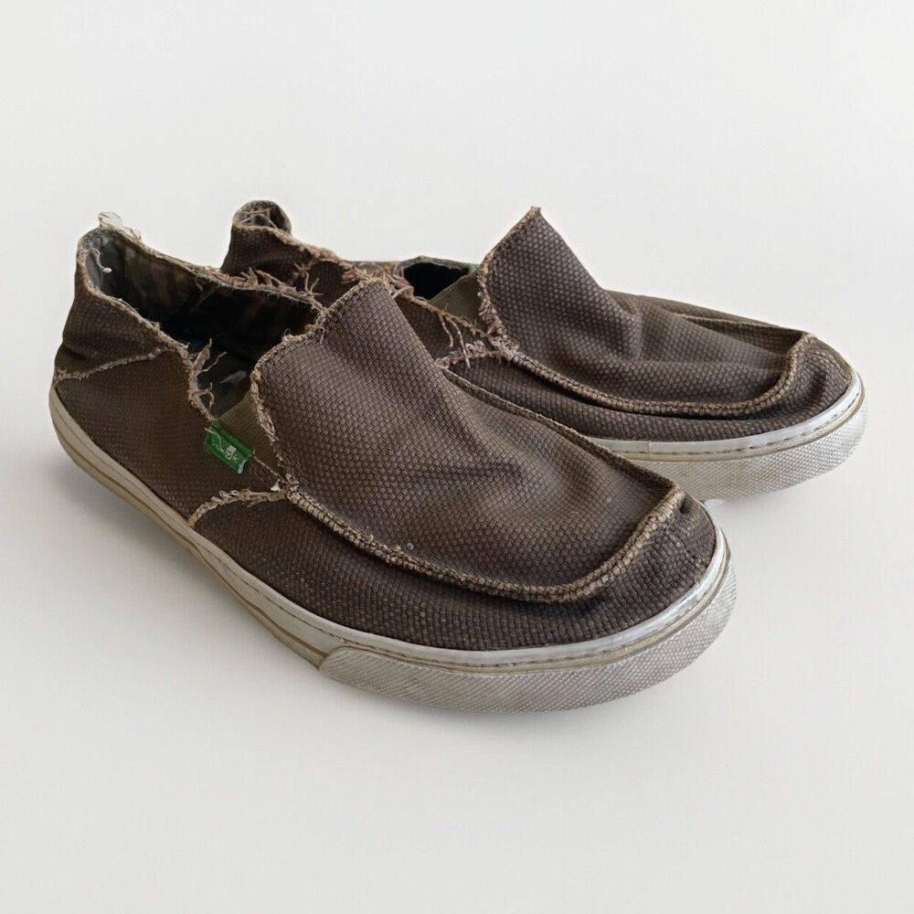 Sanuk Canvas Sidewalk Surfer Mens Size 7 Brown Casual Slip On Shoes‎ Sneakers